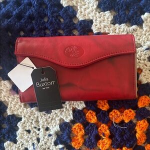 Red Leather Wallet Clutch